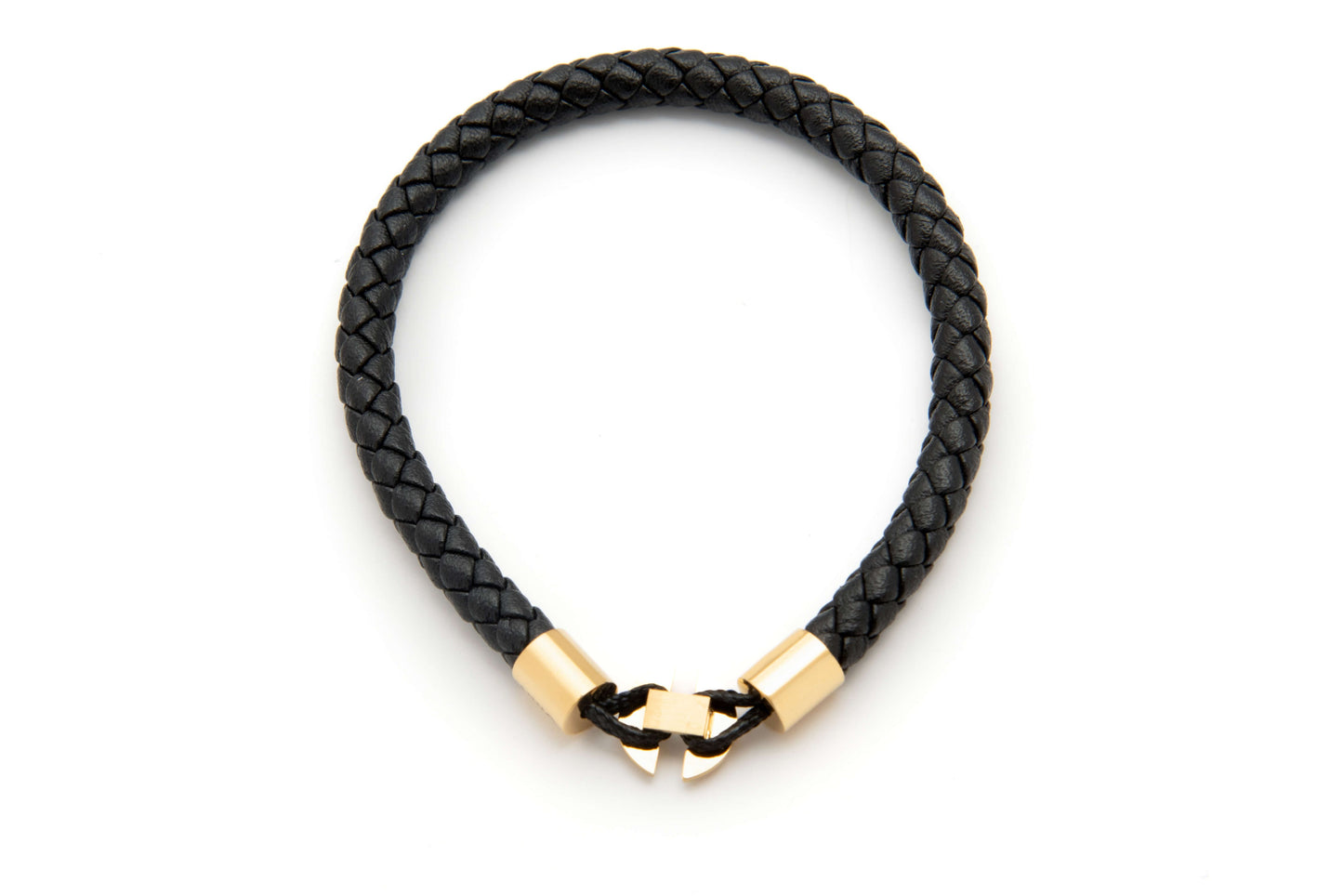 Stainless Steel Link Genuine Leather Bracelet