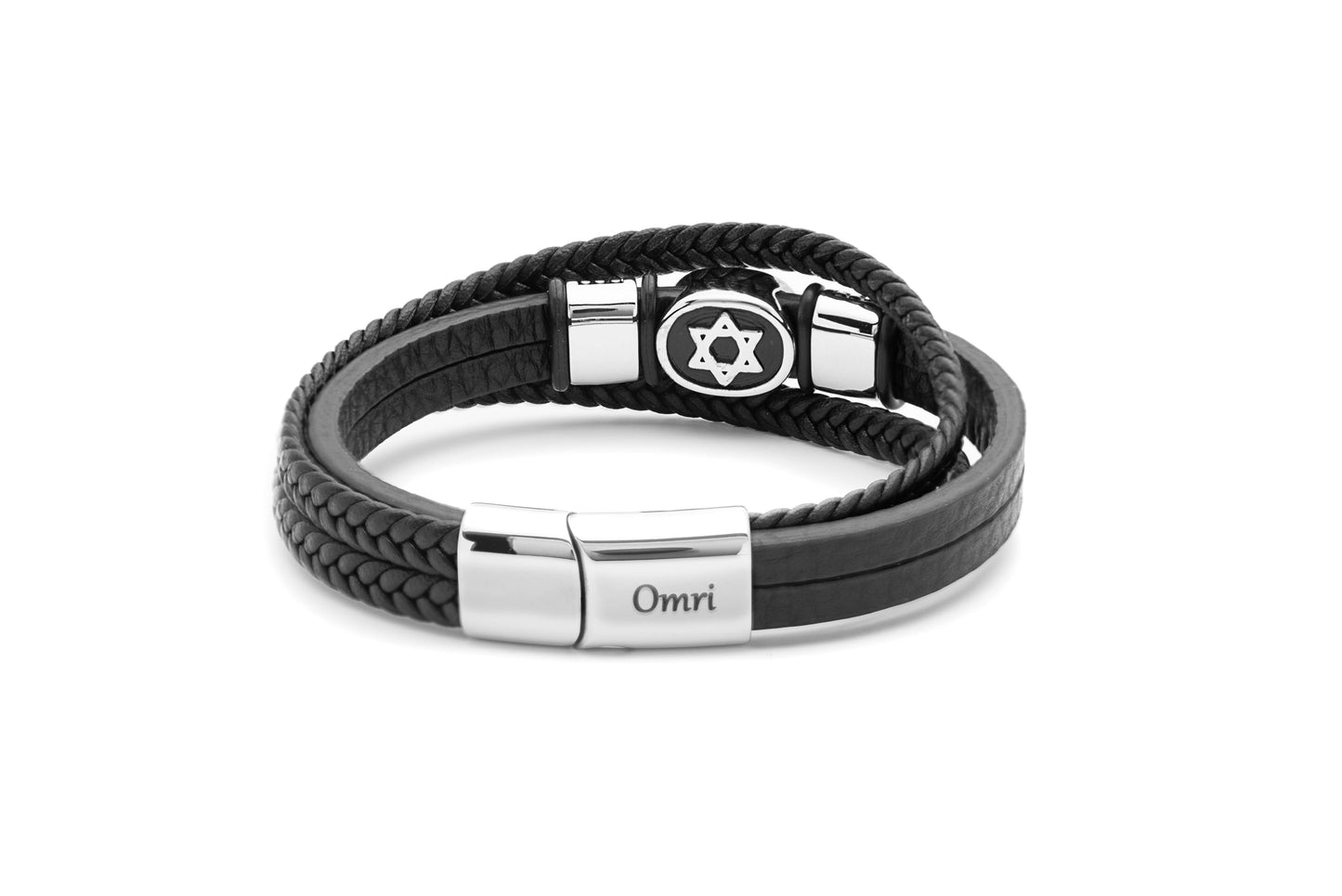 Star of David Braided Genuine Leather and Stainless Steel Bracelet