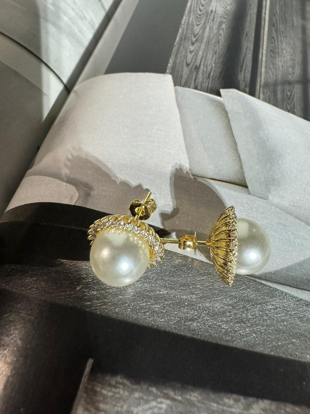 Cubic Zirconia Earring with 10mm Simulated Pearl