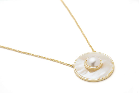 Mother of Pearl Necklace 14K Gold electroplated