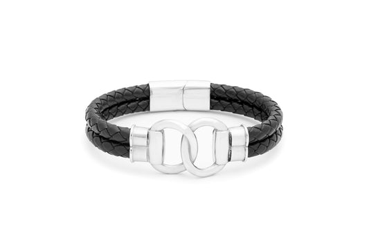 Genuine Leather Stainless Steel Link Bracelet