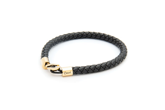 Stainless Steel Link Genuine Leather Bracelet