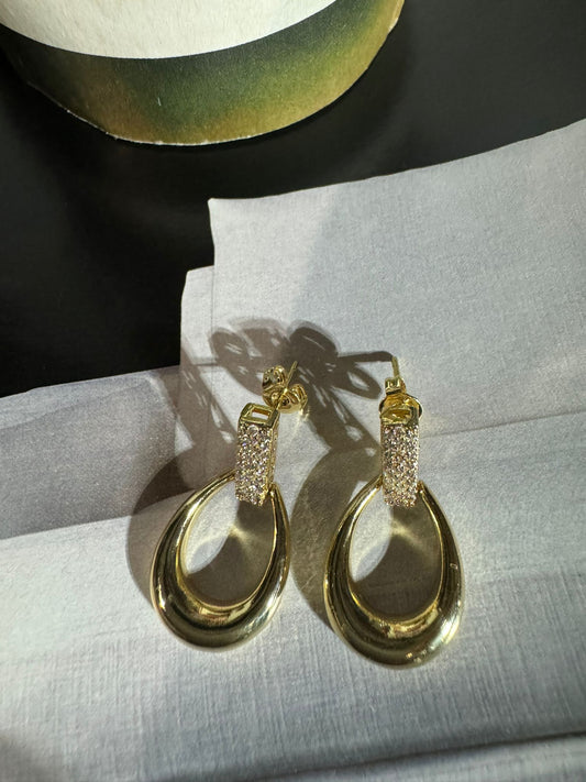 14K Gold Electroplated Post Earring with Cubic Zirconia